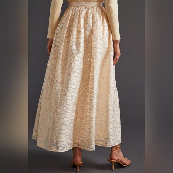 Anthropologie Burnout Shimmer Maxi Skirt, White & Gold, Side Zipper, NWT, Small - Picture 2 of 16